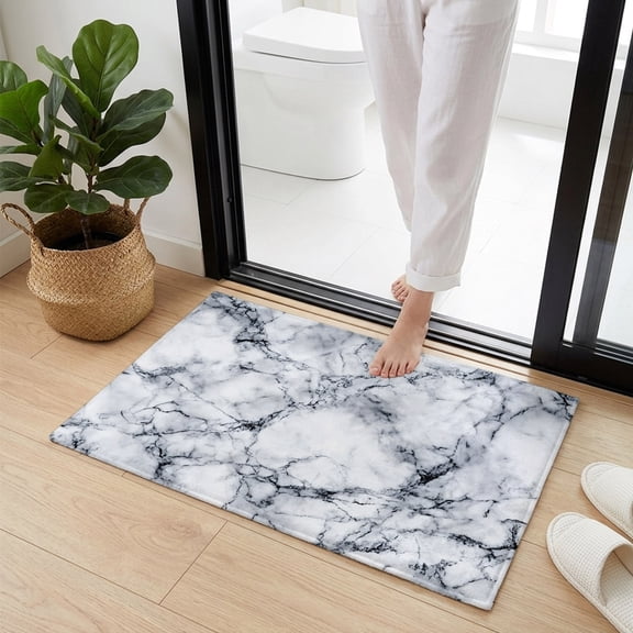 Doormat Bathroom Rugs 16x24in, Abstract Marble Stone Texture Non Slip Door Mat Soft Absorbent Bath Mat, Natural Crack Gray Rock Entry Mat Indoor Doormats for Bathroom Bedroom Living Room