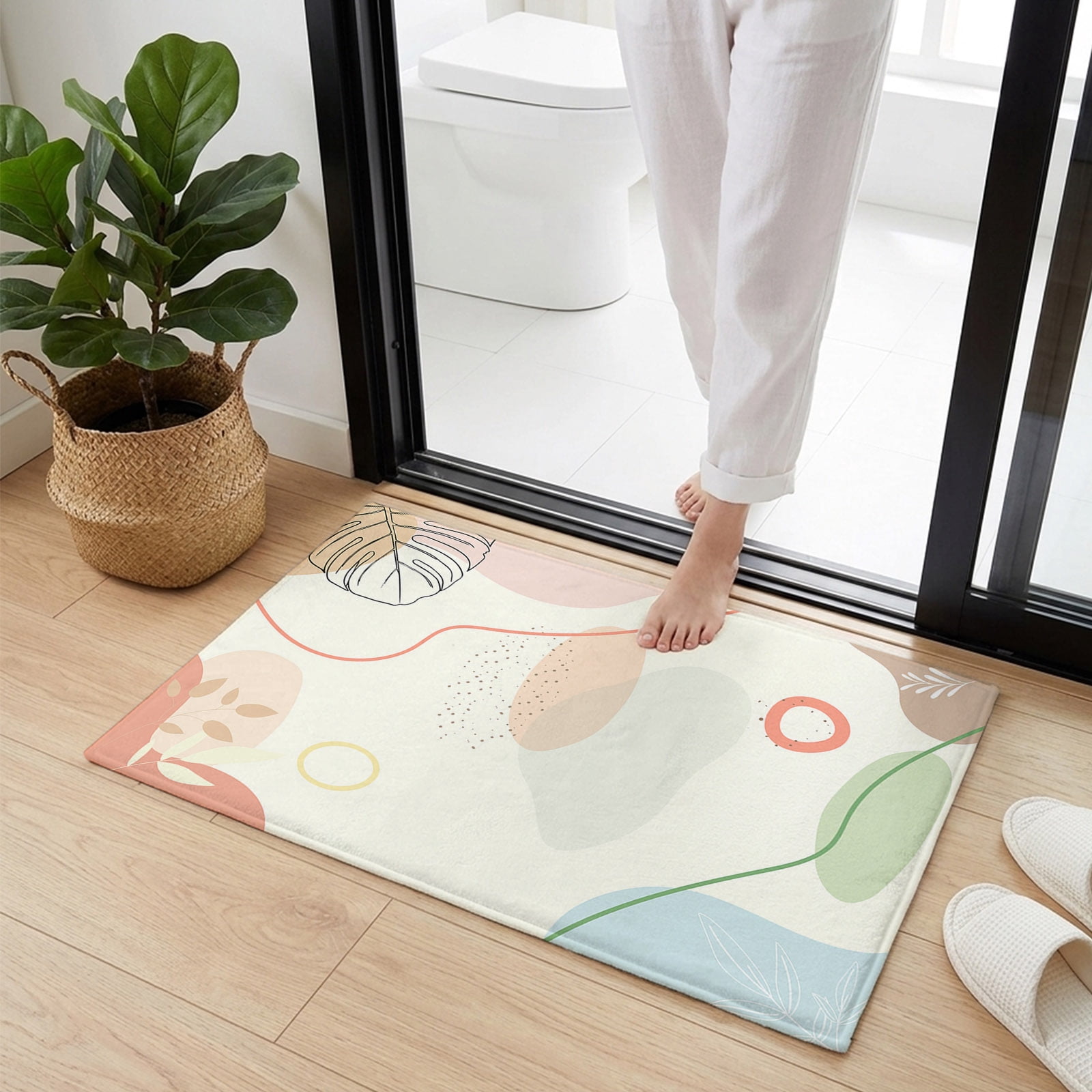Doormat Bathroom Rugs 16x24in, Boho Mid Century Simple Plant Non Slip ...