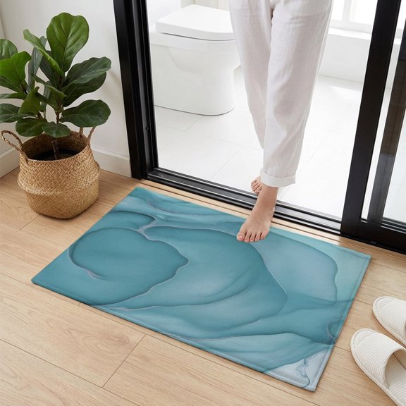Doormat Bathroom Rugs 16x24in, Mint Green Marble Fluid Art Non Slip Door Mat Soft Absorbent Bath Mat, Modern Abstract Turquoise Entry Mat Indoor Doormats for Bathroom Bedroom Living Room
