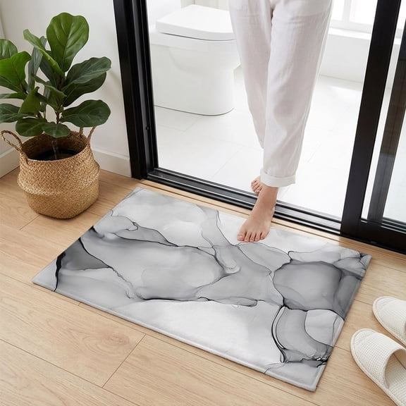 Doormat Bathroom Rugs 16x24in, Modern Natural Marble Gradient Art Non Slip Door Mat Soft Absorbent Bath Mat, Abstract Stone Gray White Entry Mat Indoor Doormats for Bathroom Bedroom Living Room