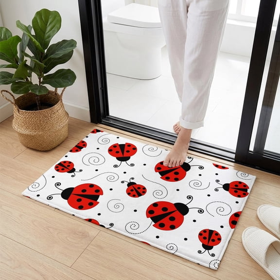Doormat Bathroom Rugs 16x24in, Red Ladybug Seamless Non Slip Door Mat Soft Absorbent Bath Mat, Funny Cartoon Animal Entry Mat Indoor Doormats for Bathroom Bedroom Living Room