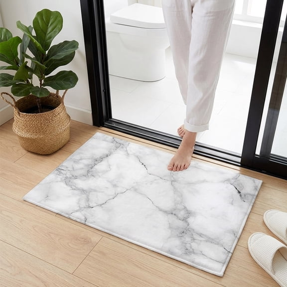 Doormat Bathroom Rugs 16x24in, White Gray Modern Marble Texture Non Slip Door Mat Soft Absorbent Bath Mat, Abstract Stone Crack Entry Mat Indoor Doormats for Bathroom Bedroom Living Room