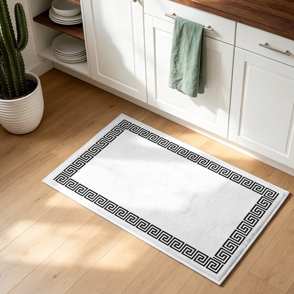 Doormat Bathroom Rugs 20x31.5in, Abstract Inspired Greek Key Pattern Non Slip Door Mat Soft Absorbent Bath Mat, Geometric Twist Line on White Entry Mat Indoor Doormats for Bathroom Bedroom