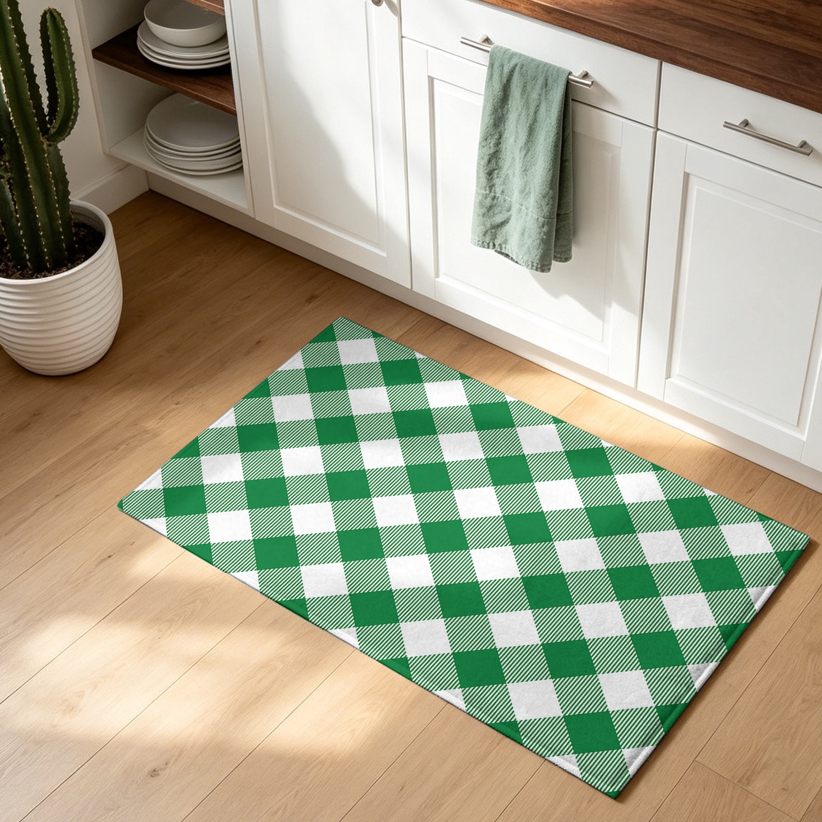 Doormat Bathroom Rugs 20x31.5in, Green and White Grid Non Slip Door Mat ...