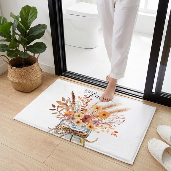 Doormat Bathroom Rugs 24x35in, Autumn Floral Reed Watercolor Bottle Non Slip Door Mat Soft Absorbent Bath Mat, Farm Berries on White Entry Mat Indoor Doormats for Bathroom Bedroom Living Room