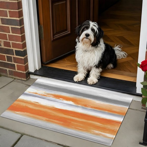 Doormat Bathroom Rugs 24x35in, Modern Abstract Canvas Art Non Slip Door Mat Soft Absorbent Bath Mat, Orange Gray Striped Entry Mat Indoor Doormats for Bathroom Bedroom Living Room