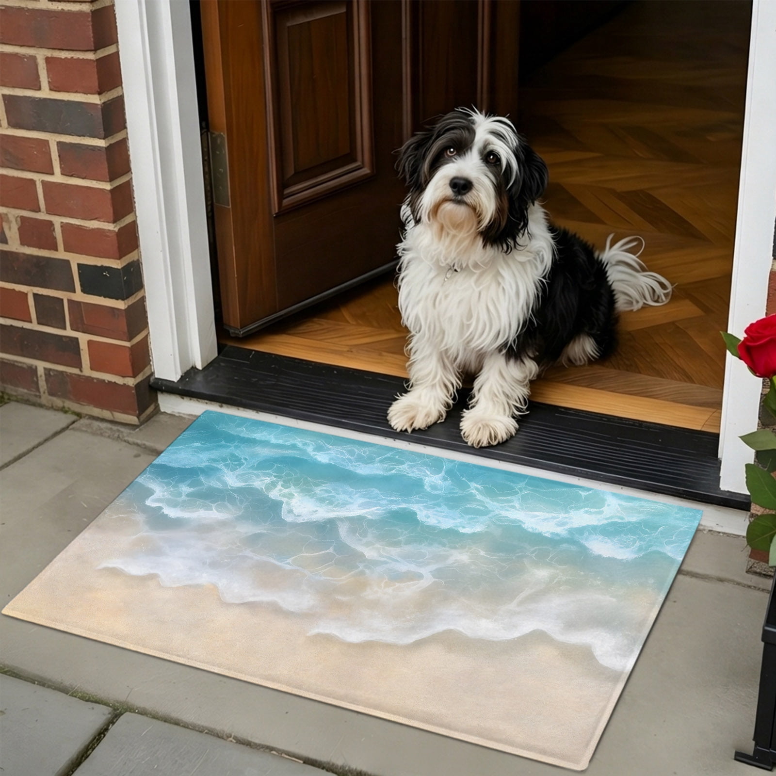 Doormat Bathroom Rugs 24x35in, Modern Coastal Waves Non Slip Door Mat ...