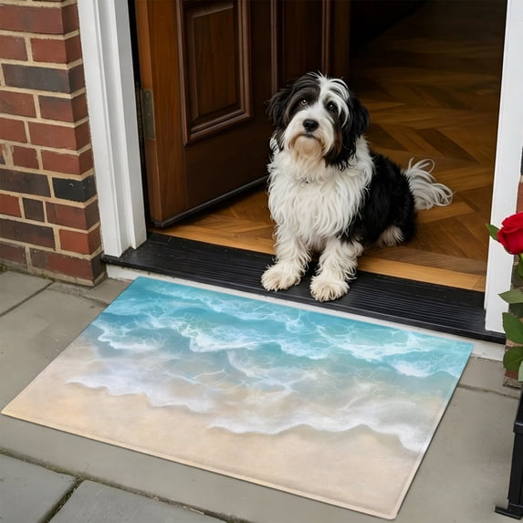 Doormat Bathroom Rugs 24x35in, Modern Coastal Waves Non Slip Door Mat ...