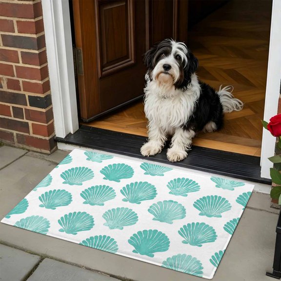 Doormat Bathroom Rugs 24x35in, Summer Turquoise Seashell Non Slip Door Mat Soft Absorbent Bath Mat, Marine Life Shell Entry Mat Indoor Doormats for Bathroom Bedroom Living Room