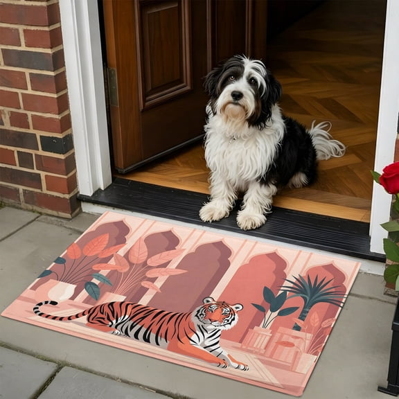 Doormat Bathroom Rugs 24x35in, Tropical Animals Bengal Tiger Non Slip Door Mat Soft Absorbent Bath Mat, Boho Arched Windows Entry Mat Indoor Doormats for Bathroom Bedroom Living Room