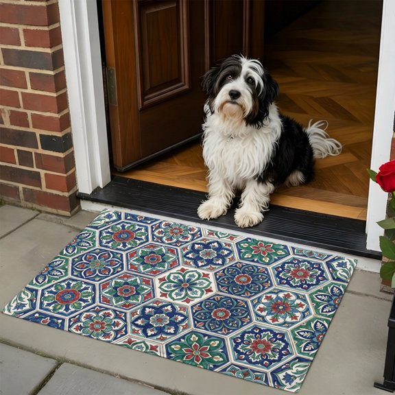 Doormat Bathroom Rugs 24x35in, Vintage Abstract Boho Floral Pattern Non Slip Door Mat Soft Absorbent Bath Mat, Aesthetic Color Block Entry Mat Indoor Doormats for Bathroom Bedroom Living Room