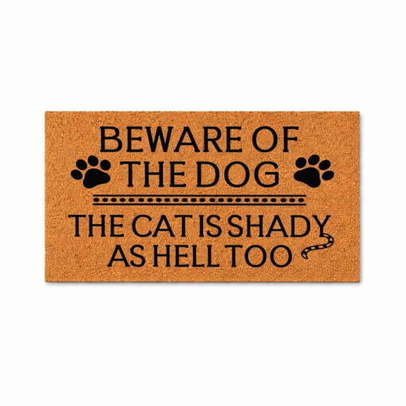 Doormat, Beware Of The Dog, The Cat Is Shady As Hell Too, Funny Pet Gift, Dog Cat Paw Print Decor 5973 (16x24 inches) 5973