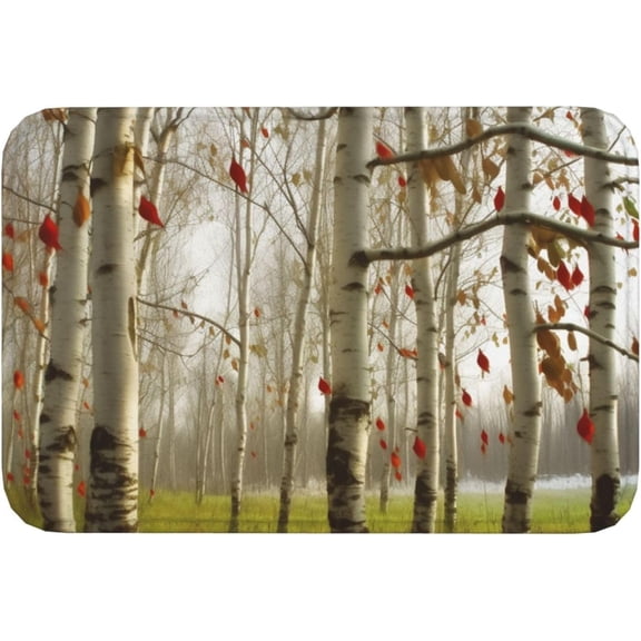 Doormat - Birch Trees Print, Flannel, Non-Slip, Washable, 16x24 Inch