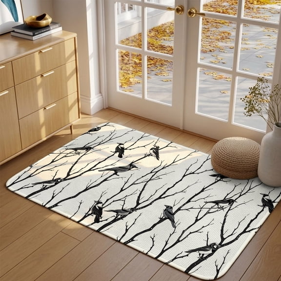 Doormat Bird Branches Front Door Mat Entrance Soft Non Slip Absorbent Doormats Black Leaves Tree Welcome Floor Mat Rugs for Entryway Porch Bathroom Bedroom Kitchen Indoor Outdoor 16"x24"