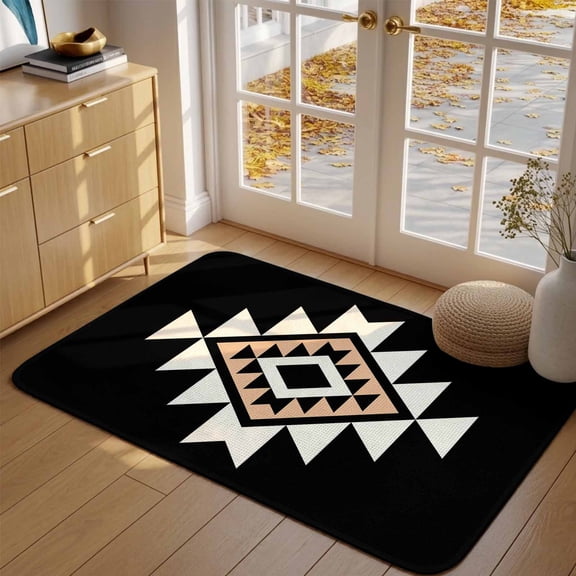 Doormat Black Aztec Front Door Mat Entrance Soft Non Slip Absorbent Doormats Boho Western Tribal Pattern Welcome Floor Mat Rugs for Entryway Porch Bathroom Bedroom Kitchen Indoor Outdoor 16"x24"