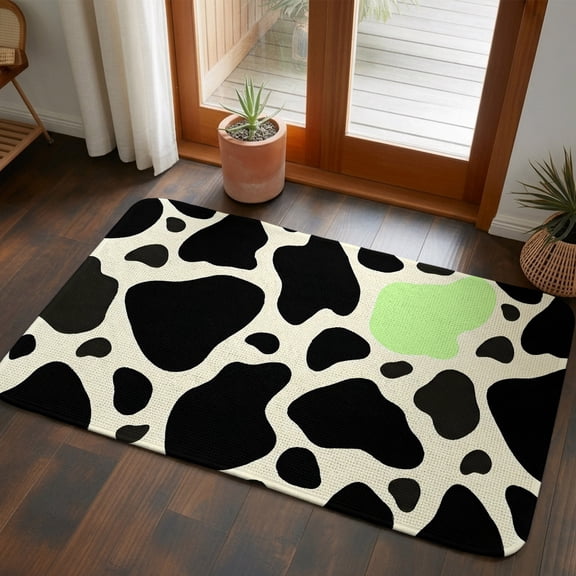 Doormat Black Cow Print Front Door Mat Entrance Soft Non Slip Absorbent Doormats Green Spots Animal Texture Welcome Floor Mat Rugs for Entryway Porch Bathroom Bedroom Kitchen Indoor Outdoor 20"x32"