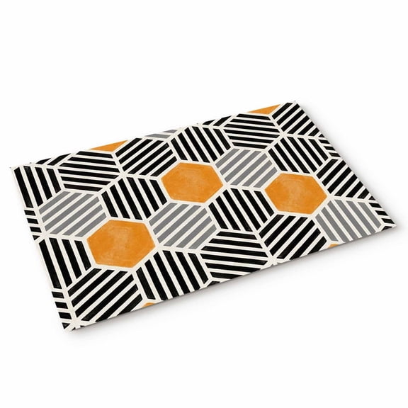 Doormat Black Orange Hexagon Doormats Entrance Door Rug Abstract Geometric Art Floor Mat Welcome Front Door Mat for Indoor Outdoor Kitchen Home Decor 20x32 Inch