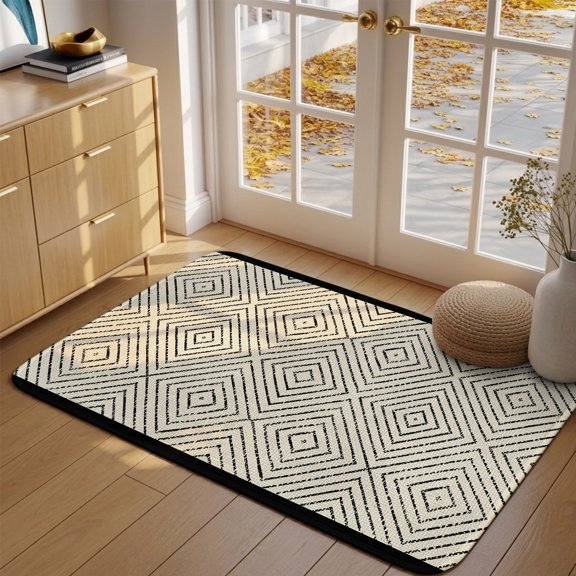 Doormat Black Rhombus Frames Front Door Mat Entrance Soft Non Slip Absorbent Doormats Geometric Lines Welcome Floor Mat Rugs for Entryway Porch Bathroom Bedroom Kitchen Indoor Outdoor 16"x24"