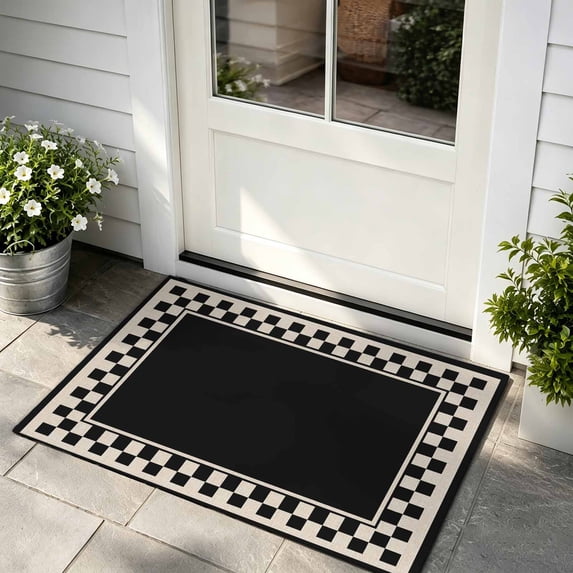 Doormat Black Squares Front Door Mat Non Slip Absorbent Low Profile ...