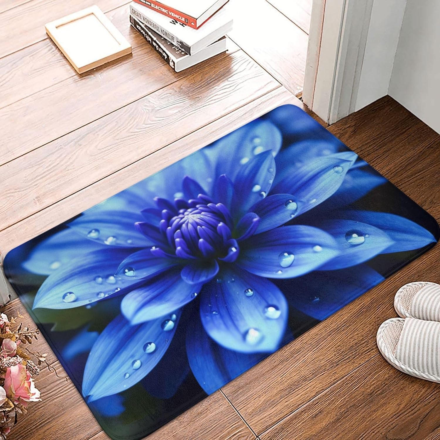 Doormat Blue Flower Front Door Mat Non Slip Mats Washable Floor