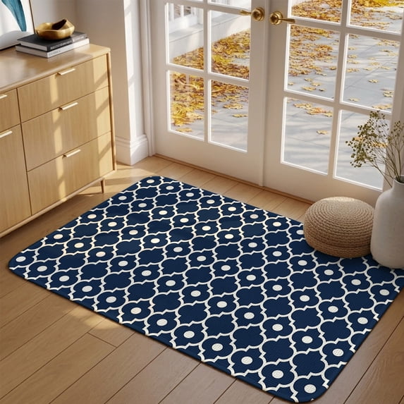 Doormat Blue Moroccan Design Front Door Mat Entrance Soft Non Slip ...