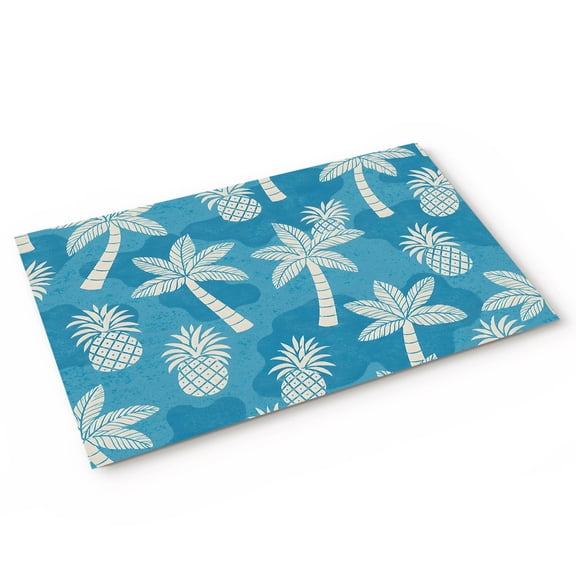 Doormat Blue Palm Trees Doormats Entrance Door Rug Coastal Tropical Pineapple Floor Mat Welcome Front Door Mat for Indoor Outdoor Kitchen Home Decor 16x24 Inch