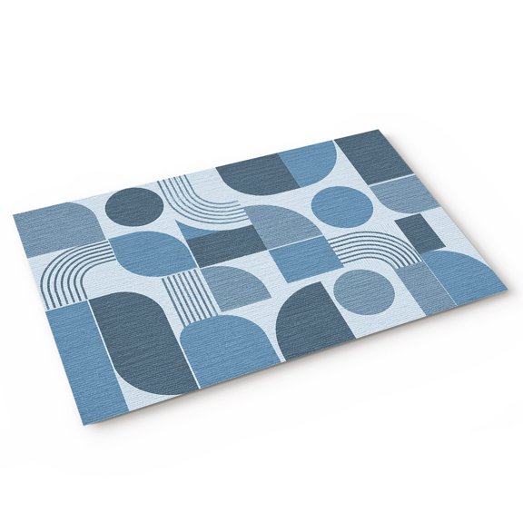 Doormat Blue Quarter Circles Doormats Entrance Door Rug Modern Geometric Arch Lines Floor Mat Welcome Front Door Mat for Indoor Outdoor Kitchen Home Decor 16x24 Inch