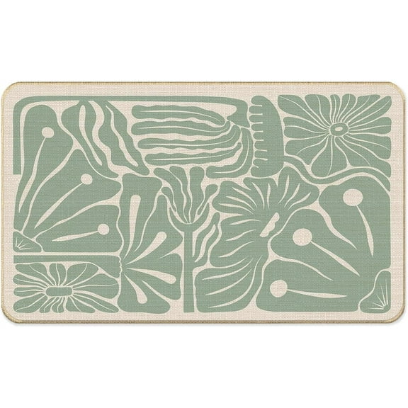 Doormat - Boho Abstract Floral Door Mat - Moody sage green floral, indoor/outdoor, porch, boho bath, modern abstract welcome, 1830 Inches