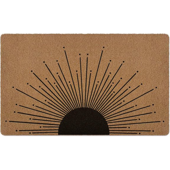 Doormat - Boho Black Sun Door Mat - Sunrise - sunset design, for indoor/outdoor, great for campers, porch/patio/kitchen, 1830in