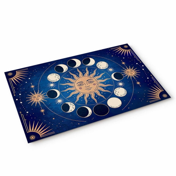 Doormat Celestial Sun and Moon Doormats Entrance Door Rug Blue Starry Galaxy Boho Floor Mat Welcome Front Door Mat for Indoor Outdoor Kitchen Home Decor 18x30 Inch