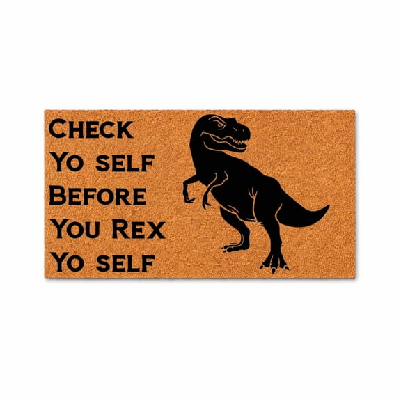 Doormat, Check Yo Self Before You Rex Yo Self, Funny Dinosaur T-Rex, Welcome Mat, Entryway Porch Decor 5569 (24x72 inches) 5569
