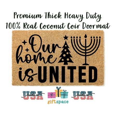 Doormat Christmas Hanukkah Home Is United | Christmas Tree Menorah | H (18" x 30") #3210