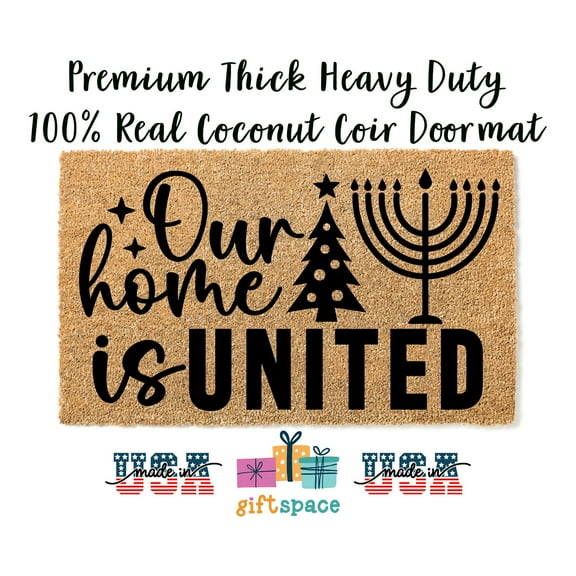 Doormat Christmas Hanukkah Home Is United | Christmas Tree Menorah | H (18" x 30") #3210