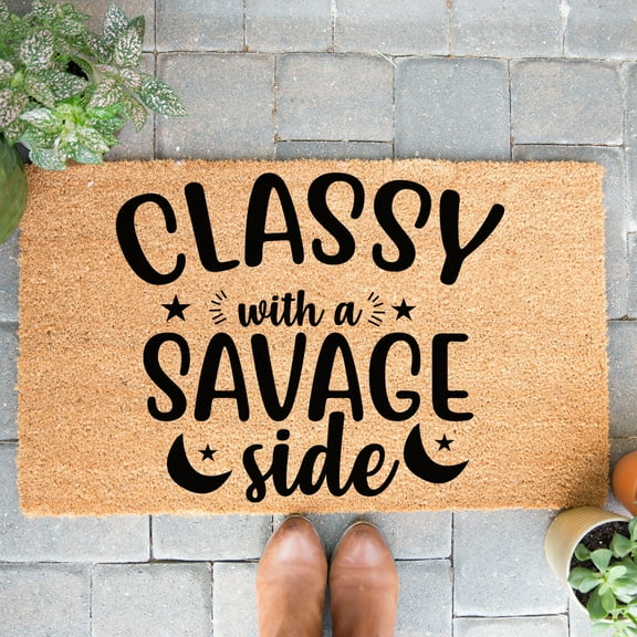 Doormat Classy With A Savage Side Outdoor Funny Gift Coir Birthday Gif (18" x 30") #3152
