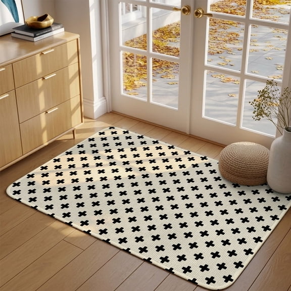 Doormat Cream Crosses Motifs Front Door Mat Entrance Soft Non Slip Absorbent Doormats Plus Sign Icons Welcome Floor Mat Rugs for Entryway Porch Bathroom Bedroom Kitchen Indoor Outdoor 16"x24"