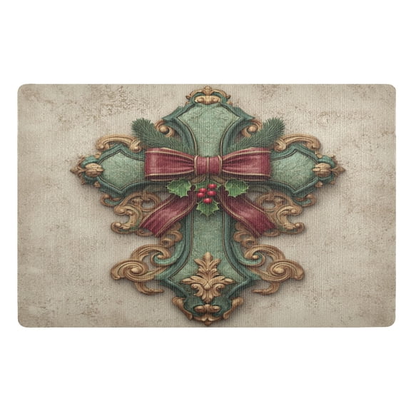 Doormat Door Mat 32x20 Inches Outdoor Doormats Bath Rugs Front Door Carpet Dust Cushion Porch Mat Living Room Mat Balcony Mat Kitchen Mat Christmas Green Cross Cartoon