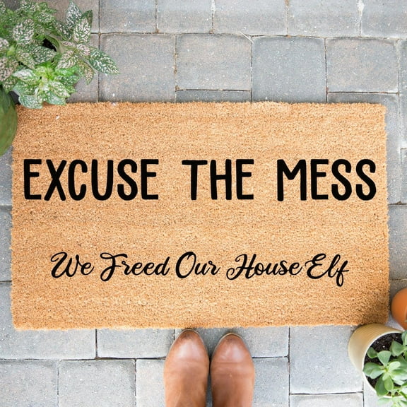 Doormat Excuse The Mess, We Freed Our House Elf Welcome Mat Funny s (24" x 36") #5926
