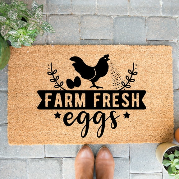 Doormat Farm Fresh Eggs Cute Welcome Mat Chickens Decor Farm Housewa (18" x 30") #4015