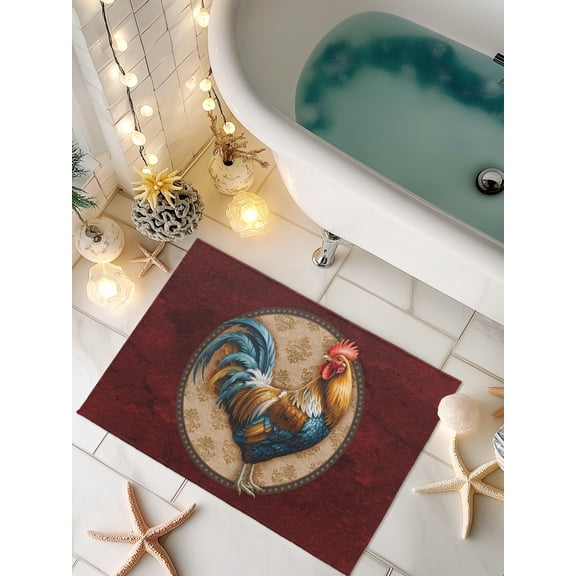Doormat Farmhouse Chicken Rooster Cock Front Door Mat Non Slip Absorbent Low Profile Floor Mat Vintage Red Farm Animal Welcome Mats Entryway Rug for Entrance Kitchen Porch Home Decor 16"x24"