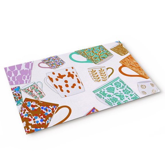 Doormat Floral Ceramic Mugs Doormats Entrance Door Rug Colorful Tea Cup Floor Mat Welcome Front Door Mat for Indoor Outdoor Kitchen Home Decor 16x24 Inch