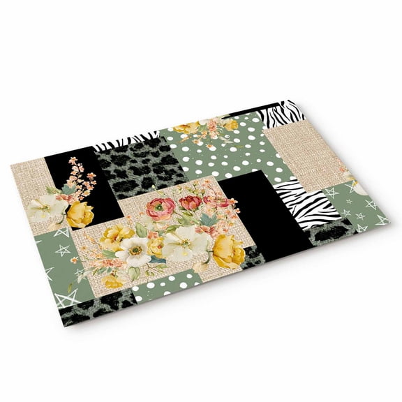 Doormat Floral Patchwork Collage Doormats Entrance Door Rug Green Zebra Leopard Print Floor Mat Welcome Front Door Mat for Indoor Outdoor Kitchen Home Decor 18x30 Inch