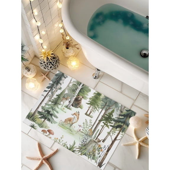 Doormat Forest Animal Front Door Mat Non Slip Absorbent Low Profile Floor Mat Woodland Bear Fox Deer Bird Welcome Mats Entryway Rug for Entrance Kitchen Porch Indoor Outdoor Home Decor 16"x24"