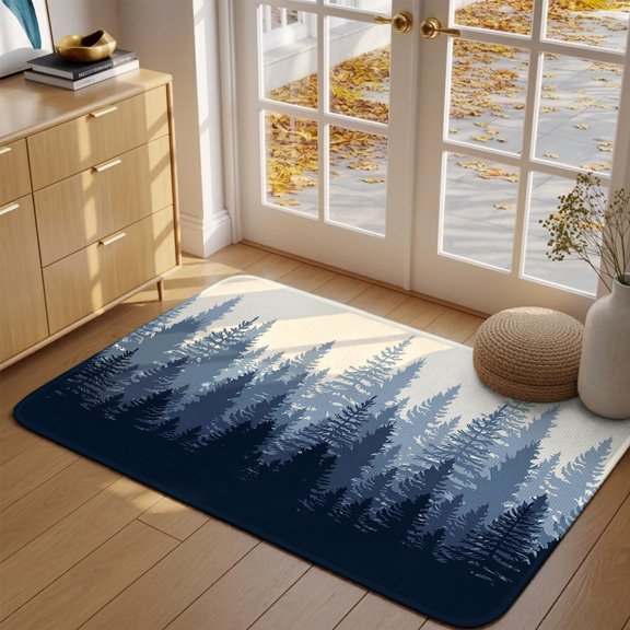 Doormat Forest Tree Front Door Mat Entrance Soft Non Slip Absorbent Doormats Misty Forest Silhouette Nature Ombre Floor Mat Rugs for Entryway Porch Bathroom Bedroom Kitchen Indoor Outdoor 16"x24"