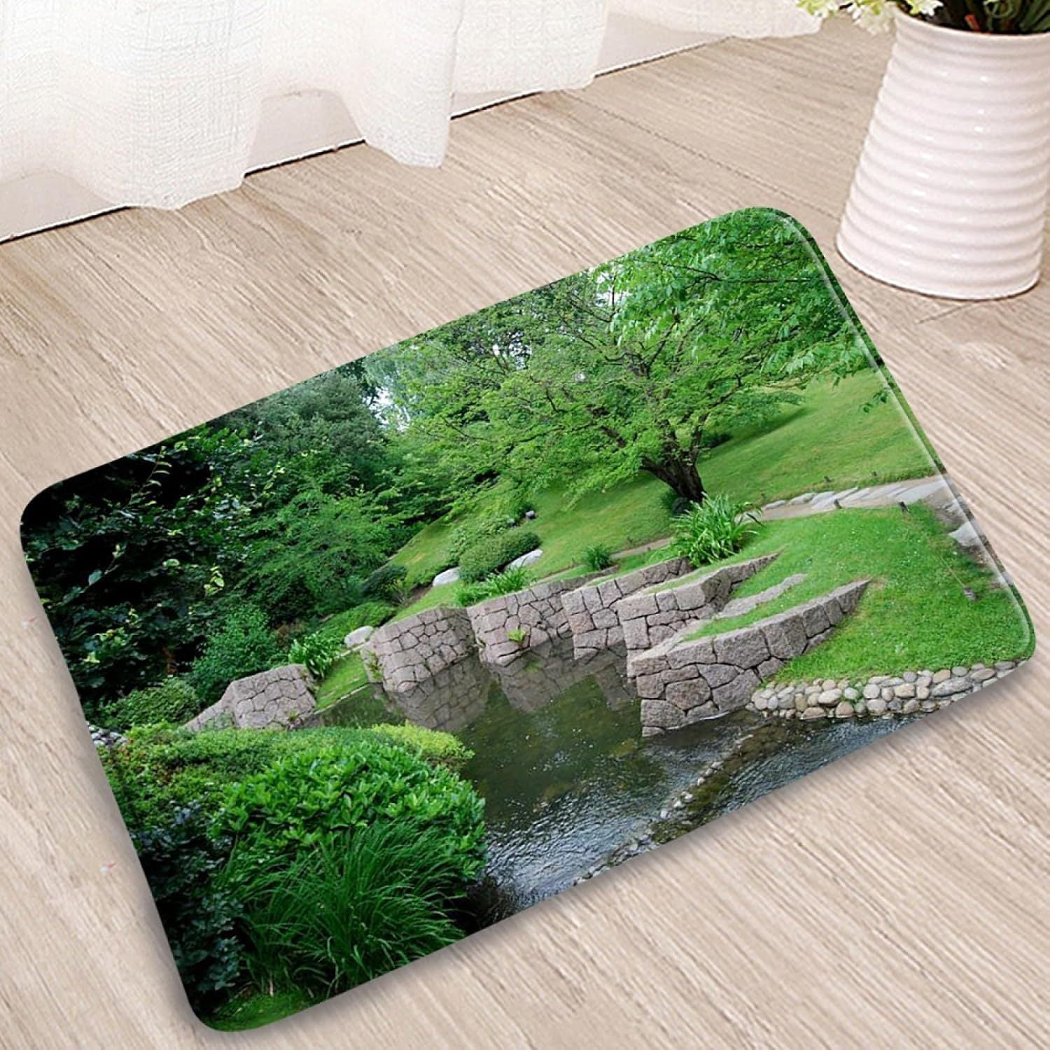 Doormat Garden Bath Mat Pond Wood Road Flower Forest Green Plant Tree