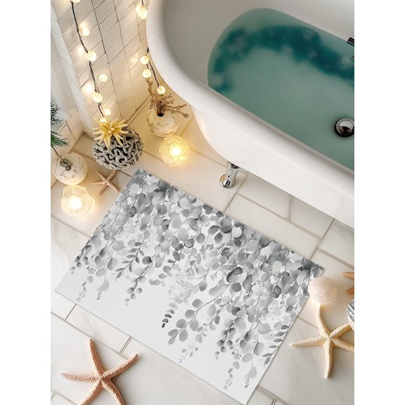 Doormat Gray Eucalyptus Leaves Front Door Mat Non Slip Absorbent Low Profile Floor Mat Spring Leaf Plant Welcome Mats Entryway Rug for Entrance Kitchen Porch Indoor Outdoor Home Decor 16"x24"