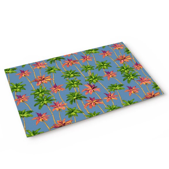Doormat Green Pink Palm Tree Doormats Entrance Door Rug Summer Tropical Coastal Floor Mat Welcome Front Door Mat for Indoor Outdoor Kitchen Home Decor 16x24 Inch