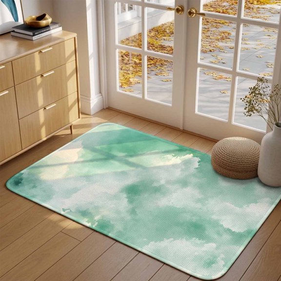 Doormat Green Sky Cloud Front Door Mat Entrance Soft Non Slip Absorbent Doormats Gradient Color Welcome Floor Mat Rugs for Entryway Porch Bathroom Bedroom Kitchen Indoor Outdoor 16"x24"