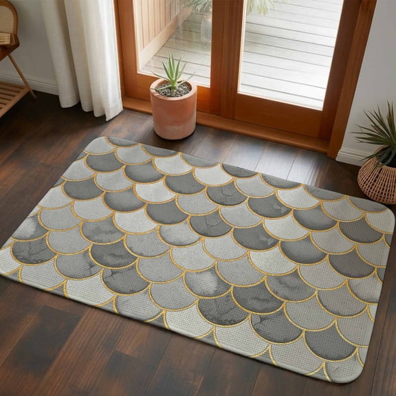 Doormat Grey Fish Scales Front Door Mat Entrance Soft Non Slip Absorbent Doormats Ombre Fish Tail Welcome Floor Mat Rugs for Entryway Porch Bathroom Bedroom Kitchen Indoor Outdoor 20"x32"