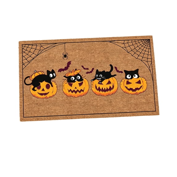 Doormat, Halloween Black Cat Pumpkin Non Slip, 1 Piece 23.6 inch x 15.7 Inch Coir Entryway Rug, Suitable for Indoor Outdoor Front Porch Entrance Home Halloween Holiday Party Decor