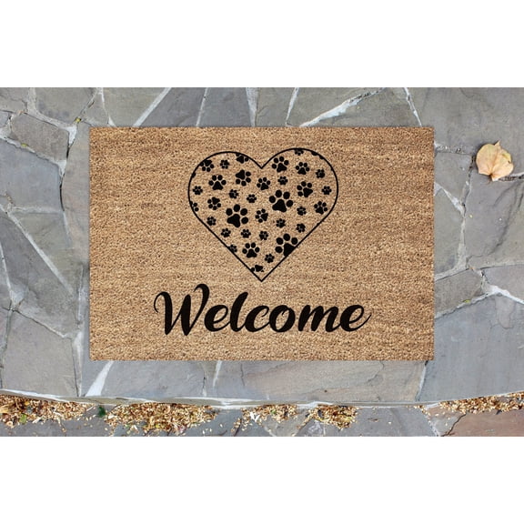 Doormat Heart Paw Welcome Mat Funny New Home Gift Home Gift Front D (18" x 30") #5382